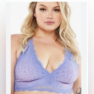 NWT SavageXFenty Blue Ombre Lace Bralette And Brazillian Panty Set size 1x